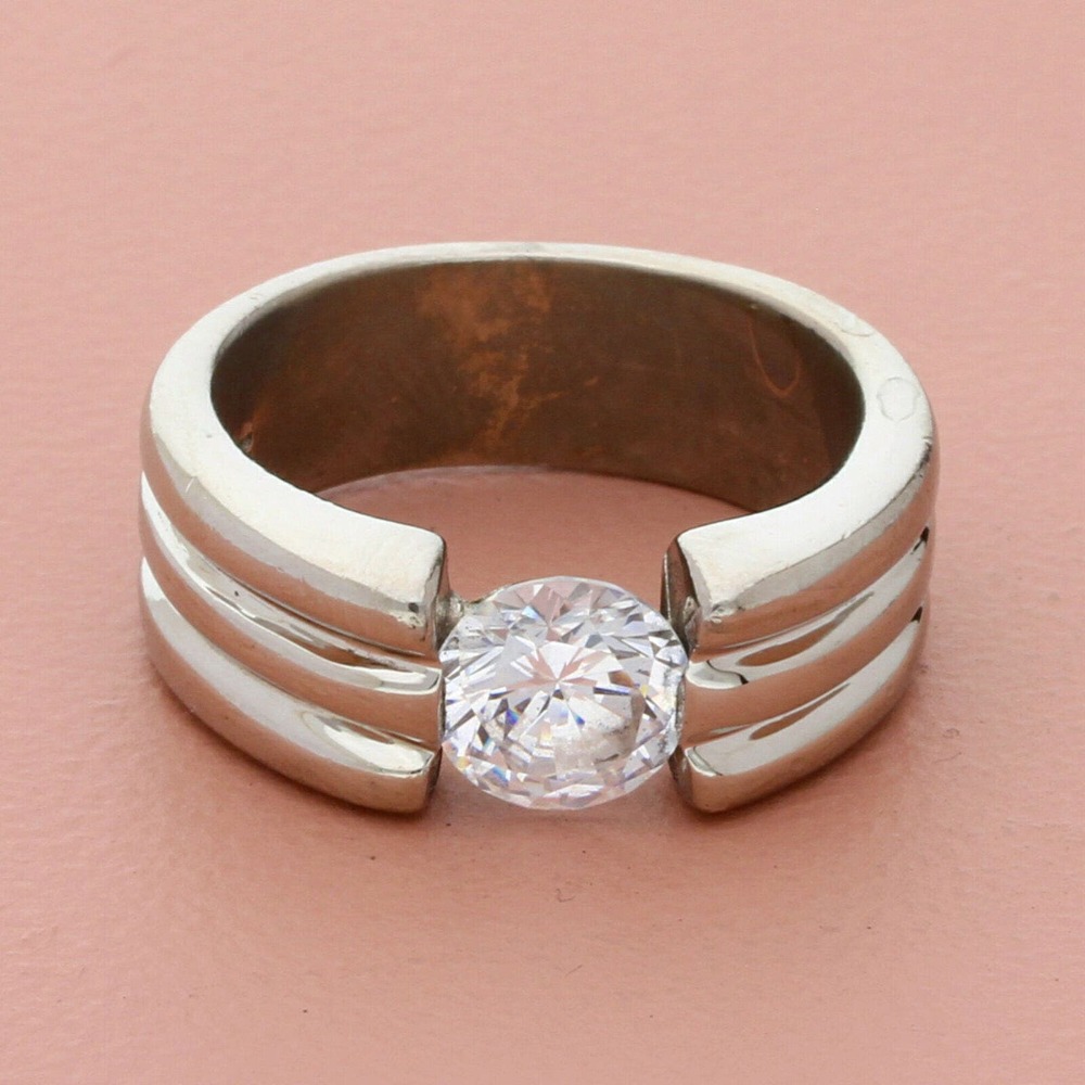 sterling silver round-cut cz striped band ring size 9